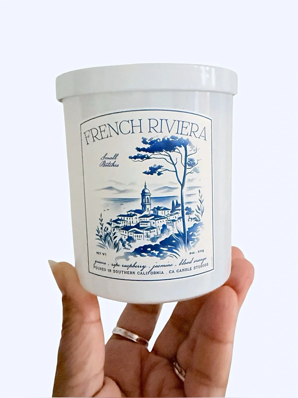 Leoben Company French Riviera Scented Candle - Blue and White Ceramic Jar